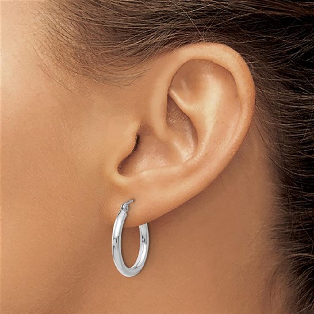 14K White Gold Lightweight Hoop Earrings LE2223W