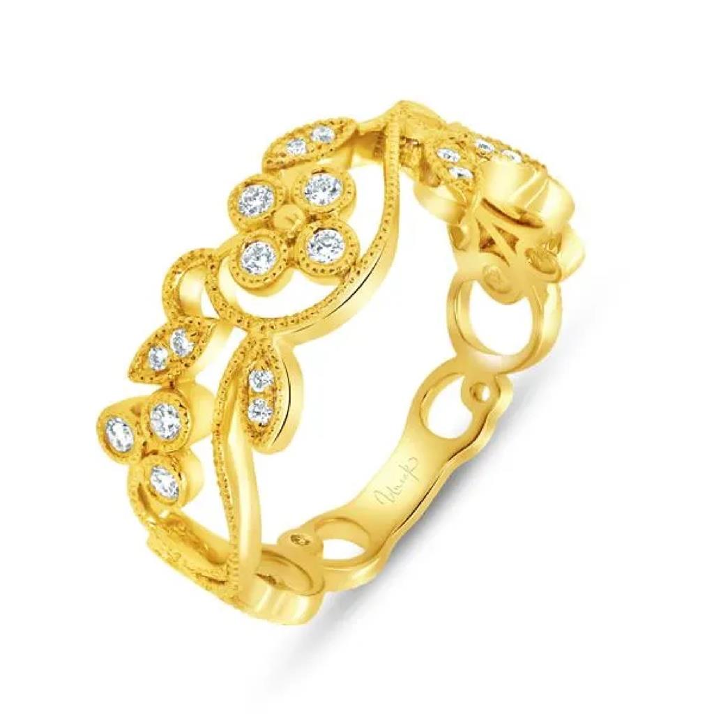 Uneek 14K Yellow Gold Milgrain Floral Diamond Ring LVBCX953Y