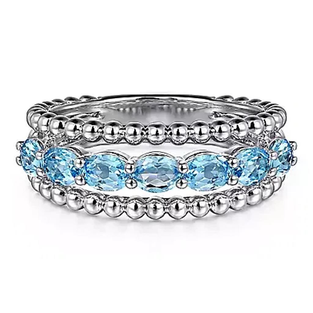 Gabriel Sterling Silver Swiss Blue Topaz Triple Row Ring LR52331SVJBT