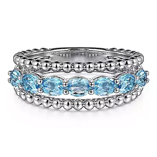 Gabriel & Co Sterling Silver Swiss Blue Topaz Triple Row Ring LR52331SVJBT