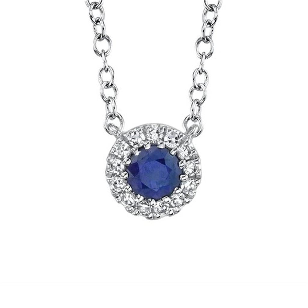 Shy Creation 14K White Gold Sapphire Diamond Necklace SC55002751