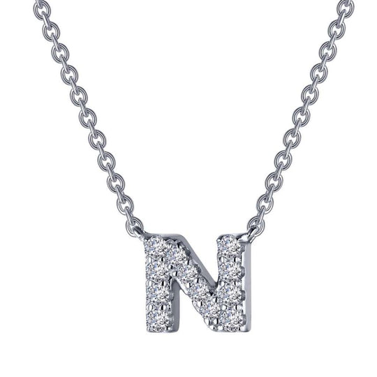 Lafonn Sterling Silver Platinum Plated Letter "N" Simulated Diamond Necklace 9N094CLP20