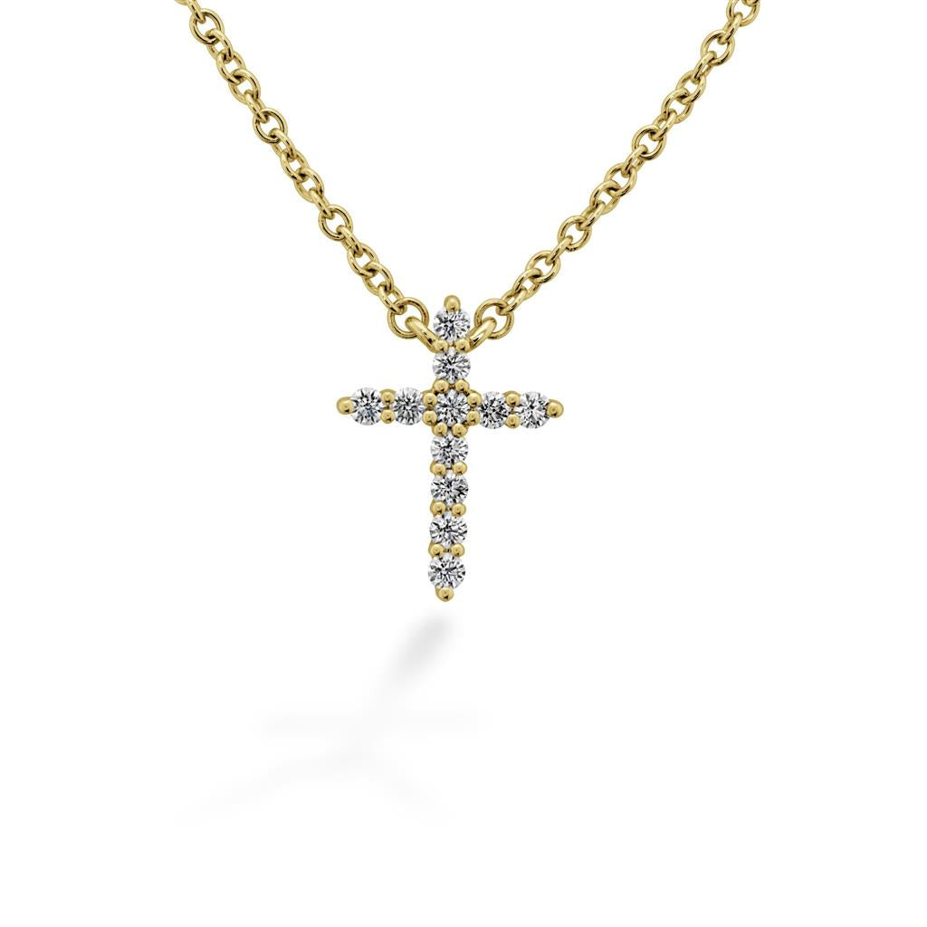 Hearts On Fire 18KY Signature Small Cross Diamond Necklace HFPSIGCR00118Y