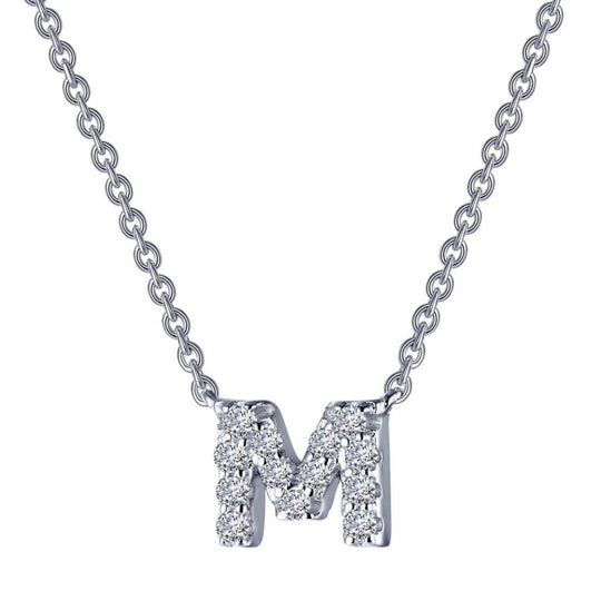 Lafonn Sterling Silver Platinum Plated Letter "M" Simulated Diamond Necklace 9N093CLP20