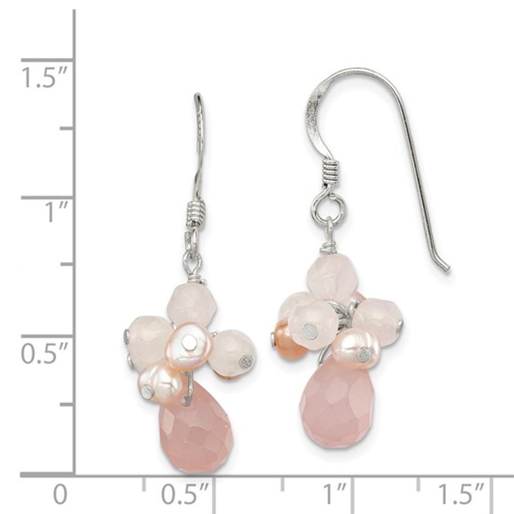 Sterling Silver Rose Quartz & Pink Pearl Dangle Earrings QE2209