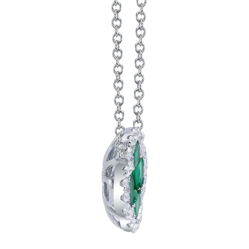 Shy Creation 14K White Gold Diamond and Emerald Clover Necklace SC41002238