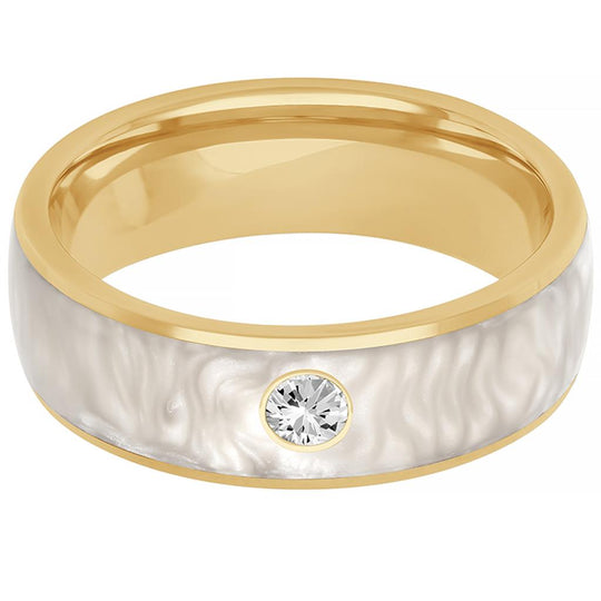Frederick Goldman Elevated Ceramic & 14K Yellow Gold Base Diamond Wedding Band 22-6240YCEW7-G.00