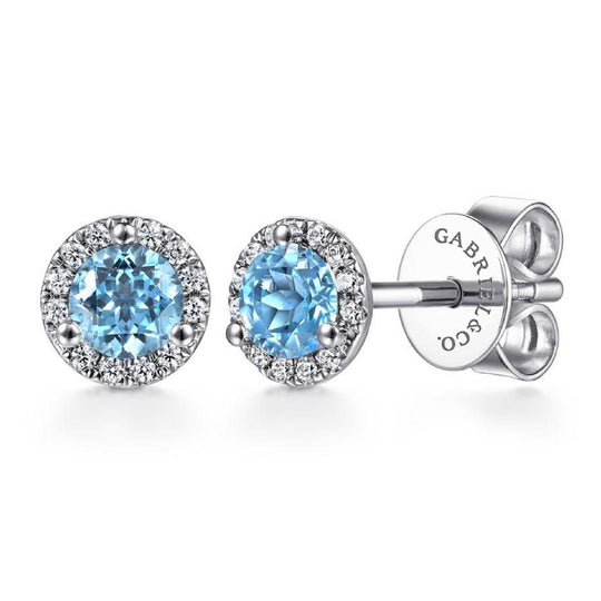 Gabriel & Co 14K White Gold Blue Topaz Halo Gaby Studs EG12372W45BT