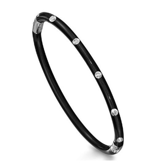 Soho Sterling Silver Black Enamel Diamond Bangle AB121XSDDDARK