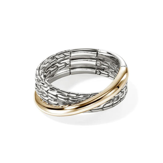 John Hardy 14K Yellow Gold and Sterling Silver Crossover Ring RZZ98715X7