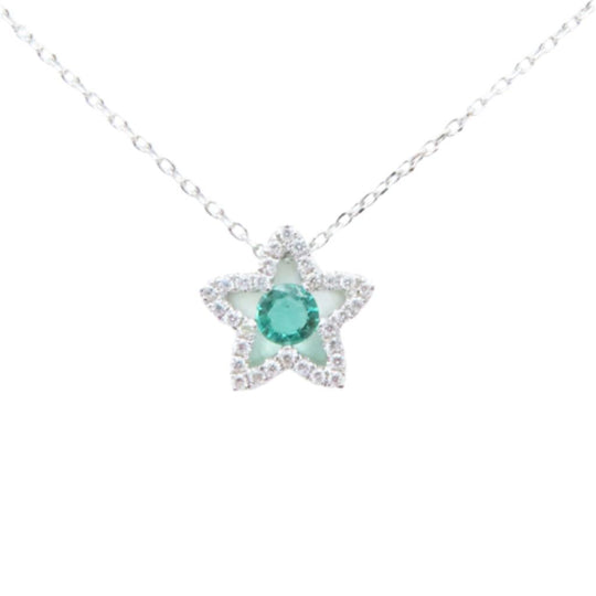 14K White Gold Emerald Diamond Star Necklace ED-85-E