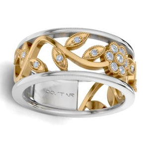 Costar 14K White and Yellow Gold Floral Milgrain Diamond Band R12351YWB