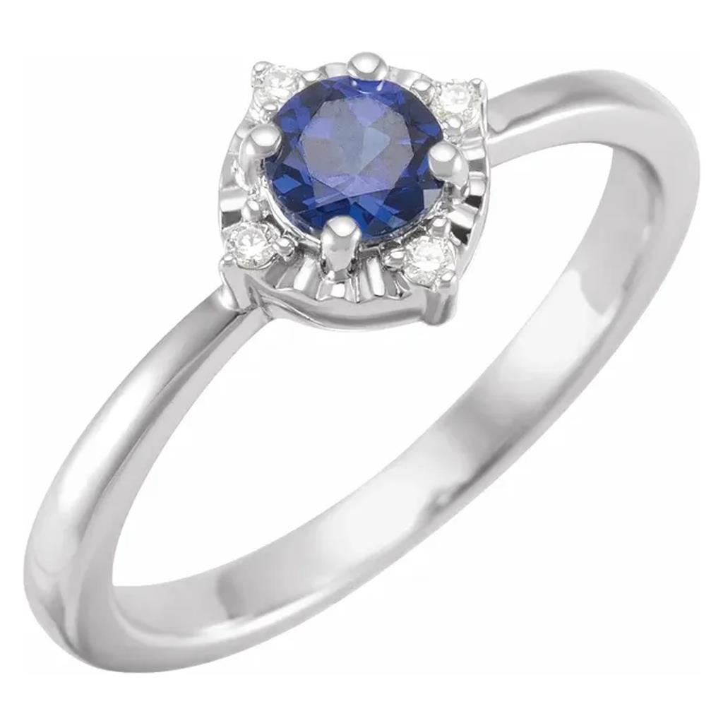 Sterling Silver Lab Grown Blue Sapphire Diamond Accented Ring 653715:135:P