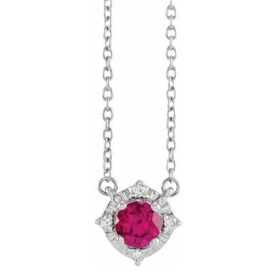 Sterling Silver Lab Grown Ruby Diamond Accented Necklace 653714:127:P