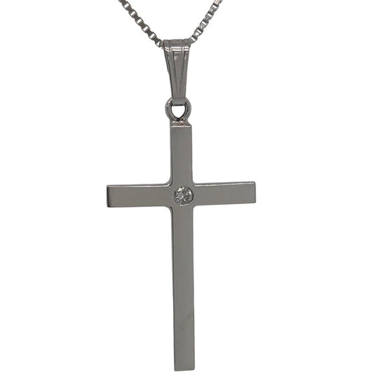 14K White Gold Diamond Accented Cross Necklace 14W125CROSS