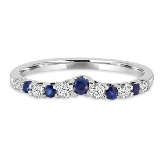 14K White Gold Curved Blue Sapphire and Diamond Ring X12R2505C001