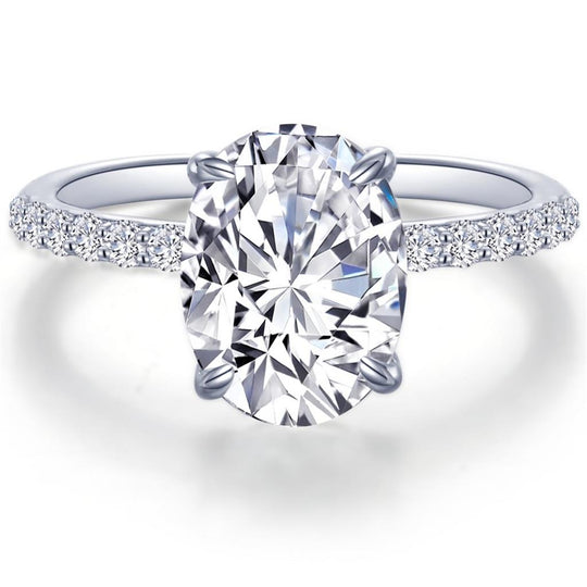 Lafonn Sterling Silver Platinum Plated Oval Simulated Diamond Engagement Ring R0482CLP07
