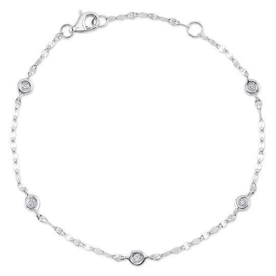Shy Creation 14K White Gold Scattered Diamond Sparkle Chain Bracelet SC55025786