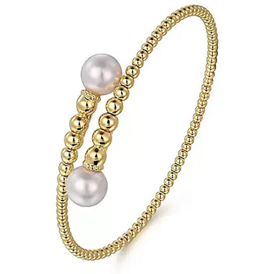 Gabriel & Co 14K Yellow Gold Bujukan Beaded Pearl End Bangle BG4771-62Y4JPL