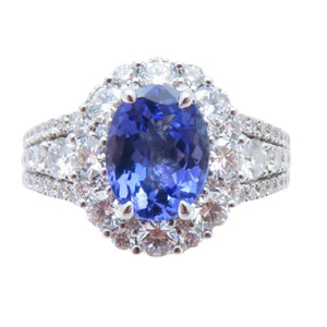 18K White Gold Oval Tanzanite Diamond Halo Ring D5714-174TZ