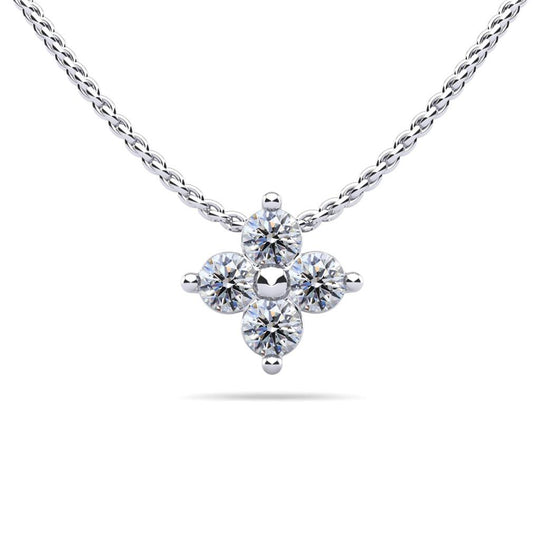 14K White Gold 4 Stone Cluster Diamond Pendant Necklace P4-100-W