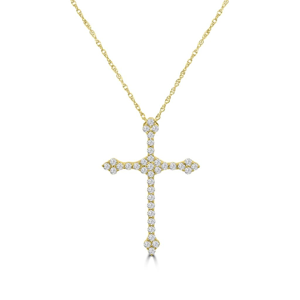 14K Yellow Gold Fancy Diamond Cross Necklace M13P4229V0815