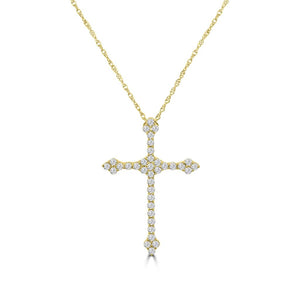 14K Yellow Gold Fancy Diamond Cross Necklace M13P4229V0815