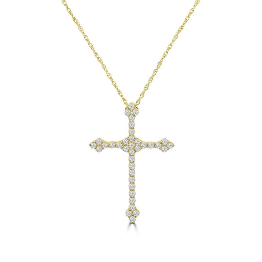 14K Yellow Gold Fancy Diamond Cross Necklace M13P4229V0815