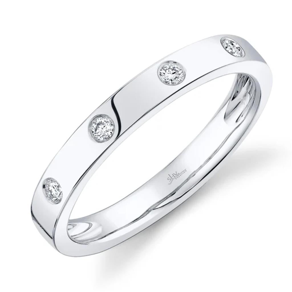 Shy Creation 14K White Gold Flat Scattered Diamond Band SC55006142V2
