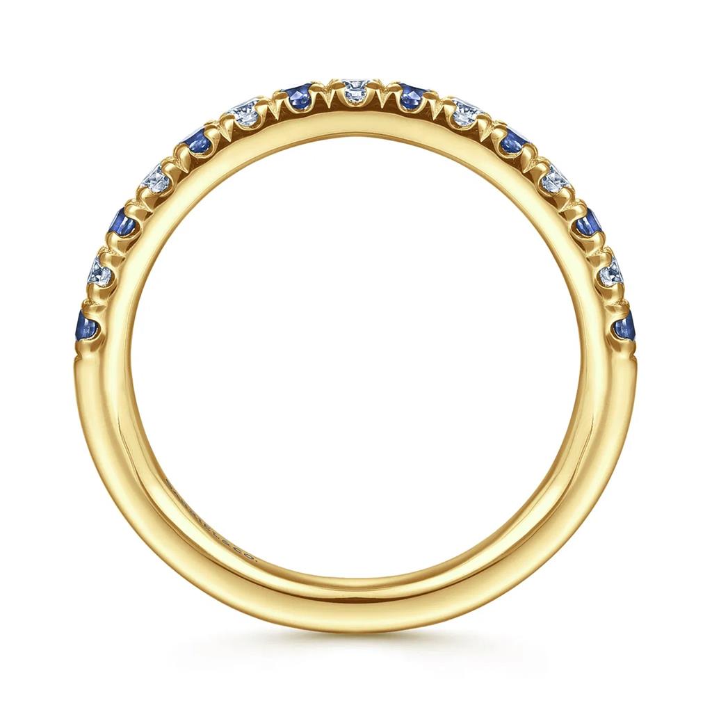 Gabriel & Co 14K Yellow Gold Alternating Diamond and Blue Sapphire Band AN14190Y44SA