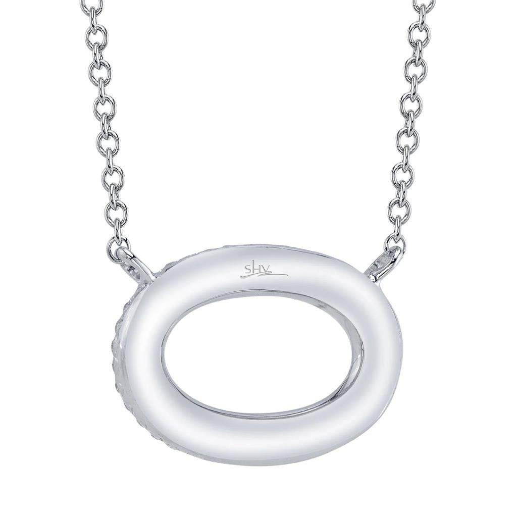 Shy Creation 14K White Gold Diamond Pave Oval Necklace SC55024586