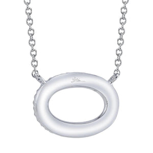 Shy Creation 14K White Gold Diamond Pave Oval Necklace SC55024586