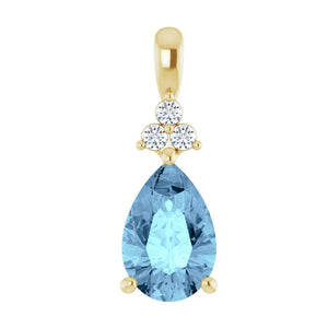 14K Yellow Pear Shape Aquamarine Diamond Accented Pendant 87221:1051:P