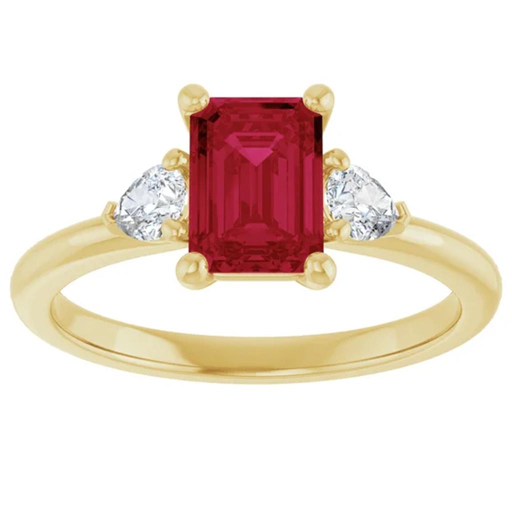 14KY Lab Grown Ruby & Diamond 3 Stone Ring 124694/RUBYDIA