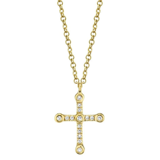 Shy Creation 14K Yellow Gold Diamond Cross Necklace SC55008838