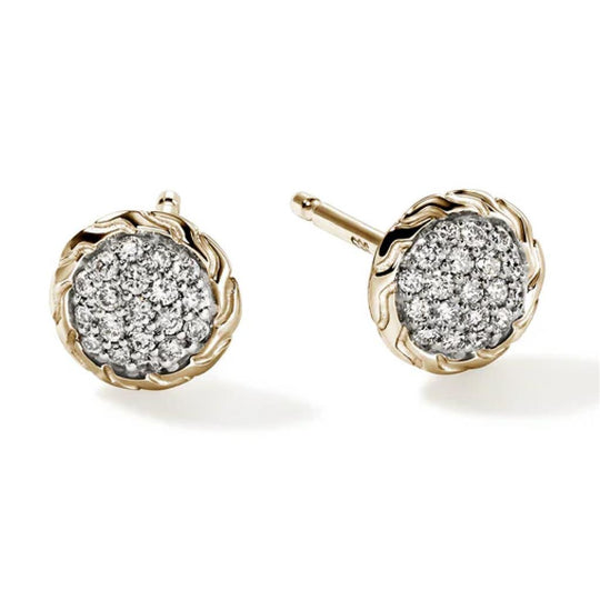 John Hardy 14K Yellow Gold Diamond Pave Stud Earrings EGGX987022DI