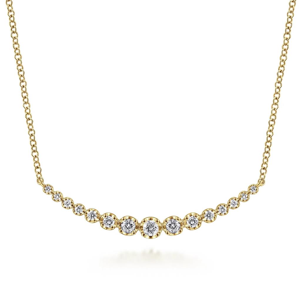 Gabriel & Co 14K Yellow Gold Graduated Diamond Curved Bar Necklace NK6215Y45JJ