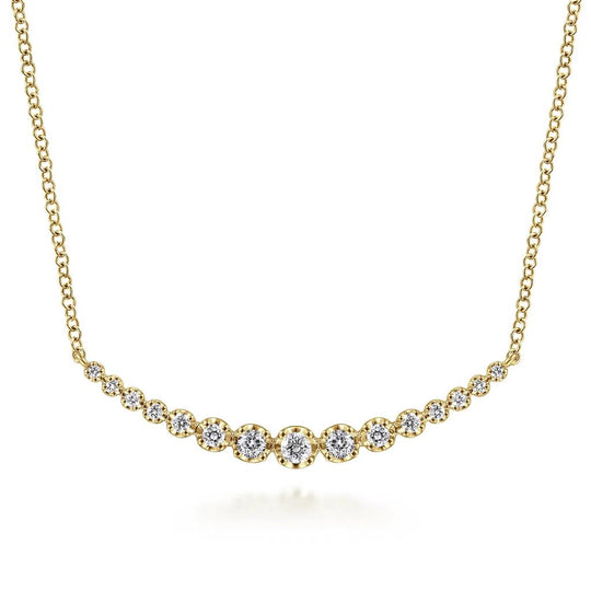 Gabriel & Co 14K Yellow Gold Graduated Diamond Curved Bar Necklace NK6215Y45JJ