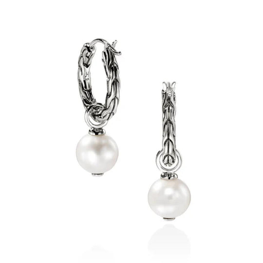 John Hardy Sterling Silver Freshwater Pearl Hoop Earrings EB987261