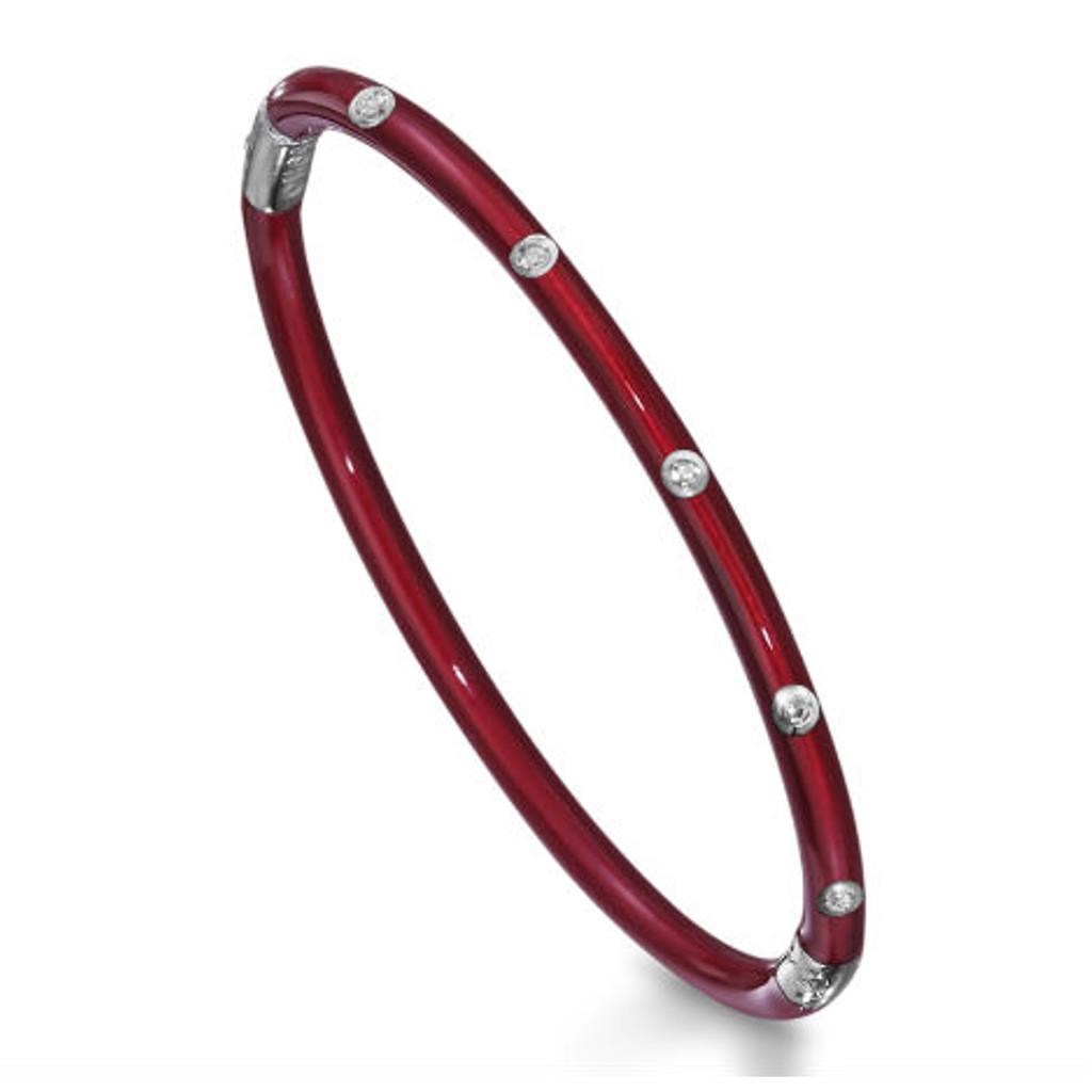 Soho Sterling Silver Red Enamel Diamond Bangle AB121XSDDGRANATO