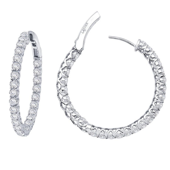Lafonn Sterling Silver Platinum Plated Inside Out Simulated Diamond Hoop Earrings E3019CLP00