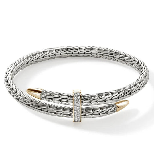 John Hardy 14K Yellow Gold and Sterling Silver Diamond Spear Flex Cuff CZZP90110722DIXM