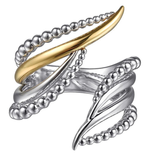 Gabriel & Co Sterling Silver/14K Yellow Gold Bujukan Beaded Multi Row Bypass Ring LR52763MZJJJ