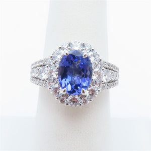 18K White Gold Oval Tanzanite Diamond Halo Ring D5714-174TZ