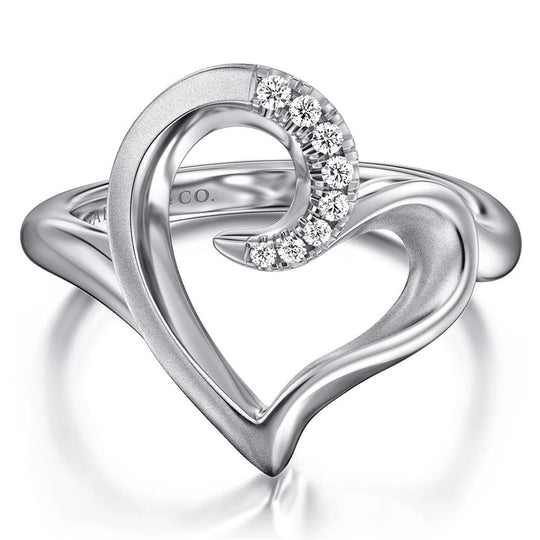 Gabriel & Co Sterling Silver Asymmetrical Open Heart Contemporary White Sapphire Ring LR50019SVJWS