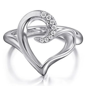 Gabriel Sterling Silver Asymmetrical Open Heart White Sapphire Ring LR50019SVJWS