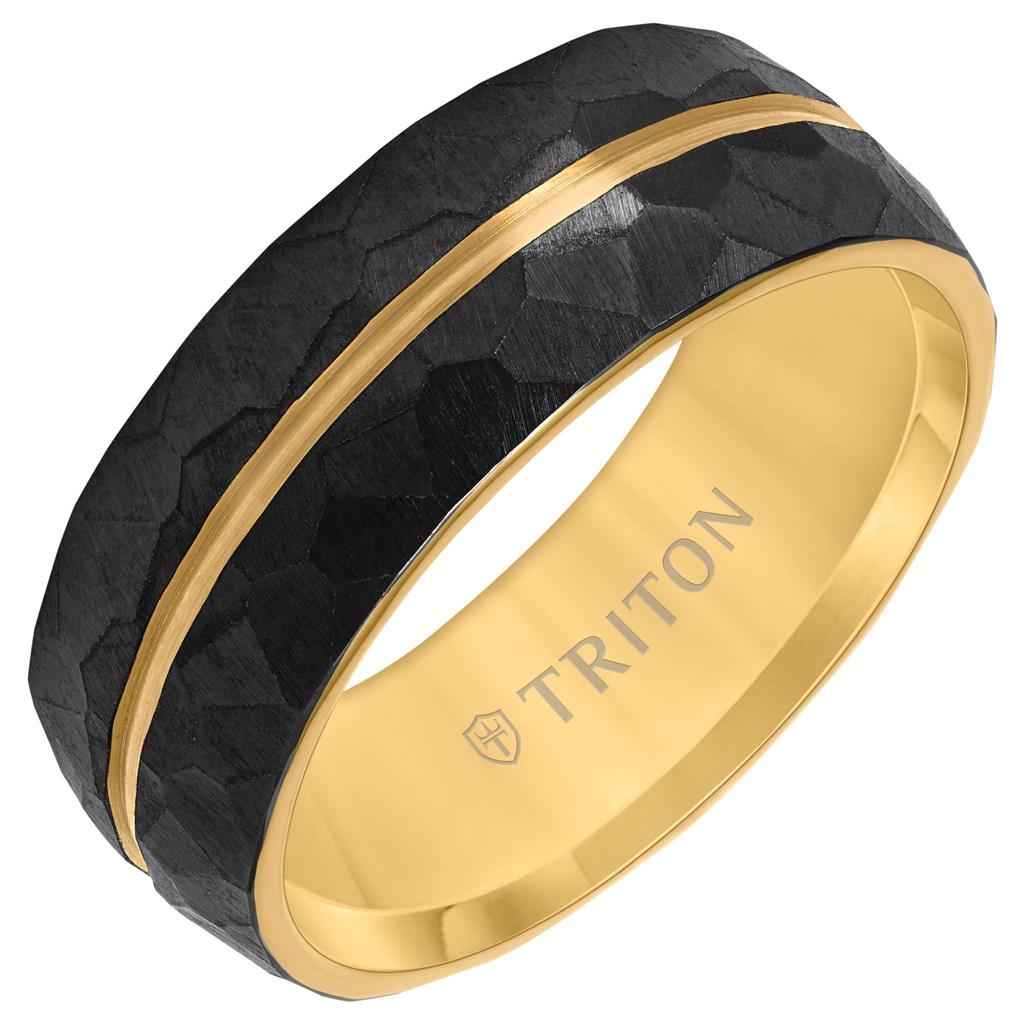 Black & Yellow Titanium Hammered Band 11-6216BT8Y-G.00