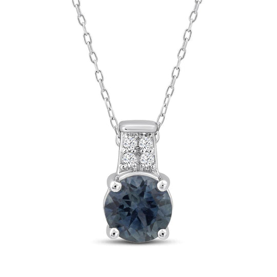 10K White Gold Diamond Accented Montana Sapphire Solitaire Necklace X12N2603F012