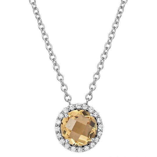 Lafonn Sterling Silver Platinum Plated 6mm Citrine Simulated Diamond Halo Necklace BN001CTP18