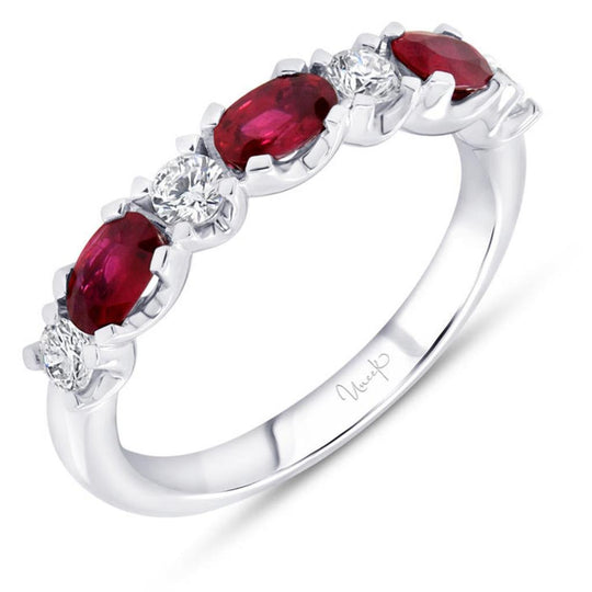 Uneek 18K White Gold Alternating Ruby & Diamond Ring R0033RU
